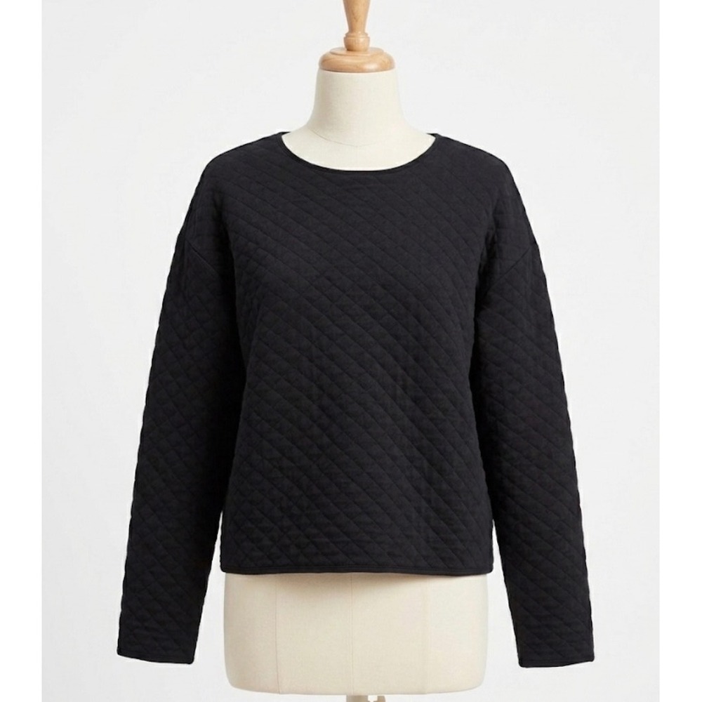 Banana Republic Womens Black Quilted Long Sleeve Pullover Sweatshirt Top Medium